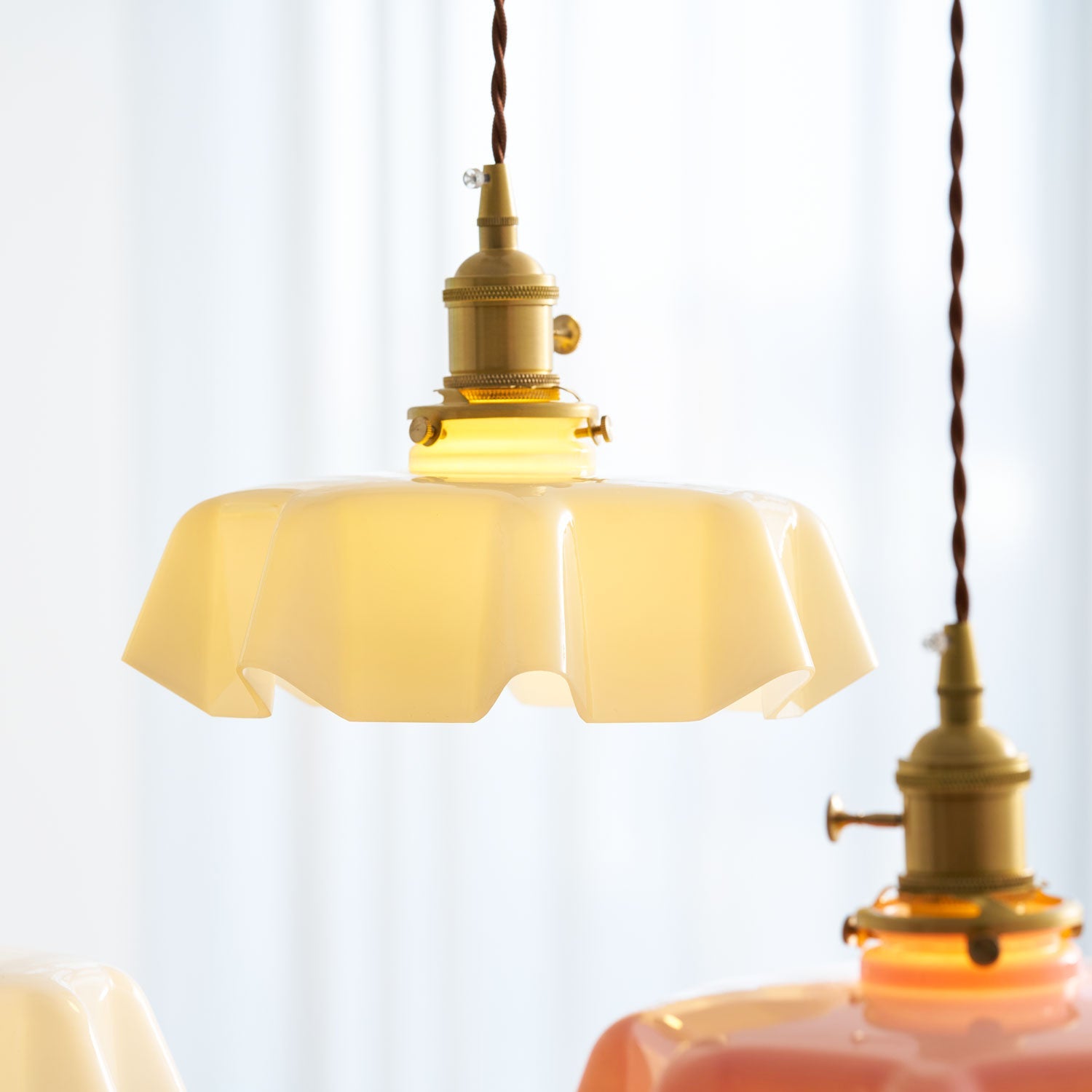 Ceramic Pendant Light 9.8 in x 5.1 in Adjustable Ceiling Indoor White Beige Pink Blue Vintage Lampshade | Thomler