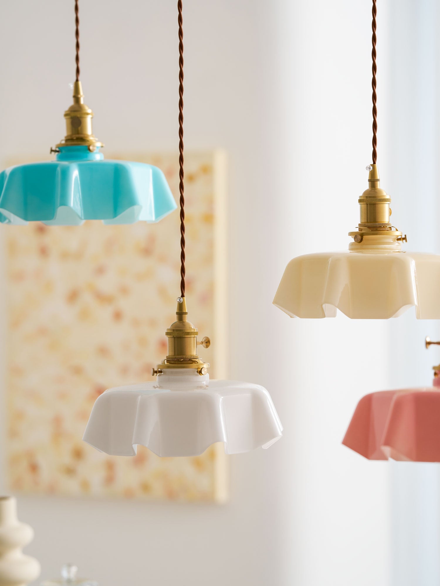 Ceramic Pendant Light 9.8 in x 5.1 in Adjustable Ceiling Indoor White Beige Pink Blue Vintage Lampshade | Thomler