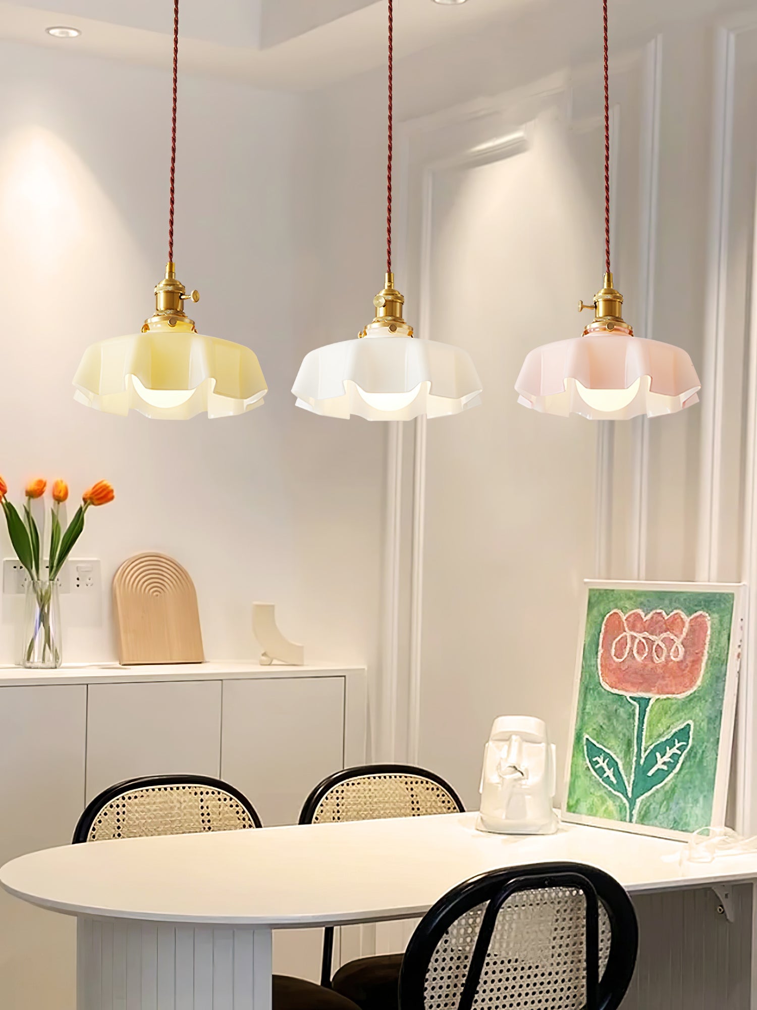 Ceramic Pendant Light 9.8 in x 5.1 in Adjustable Ceiling Indoor White Beige Pink Blue Vintage Lampshade | Thomler