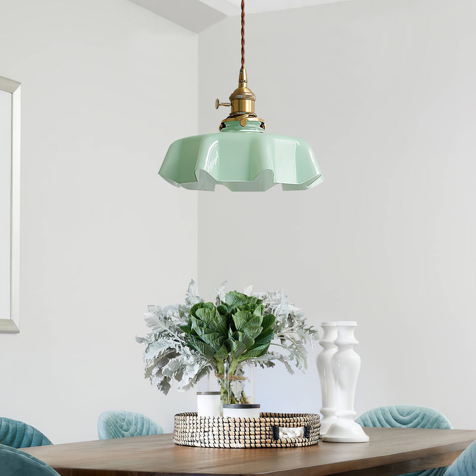 Ceramic Pendant Light 9.8 in x 5.1 in Adjustable Ceiling Indoor White Beige Pink Blue Vintage Lampshade | Thomler