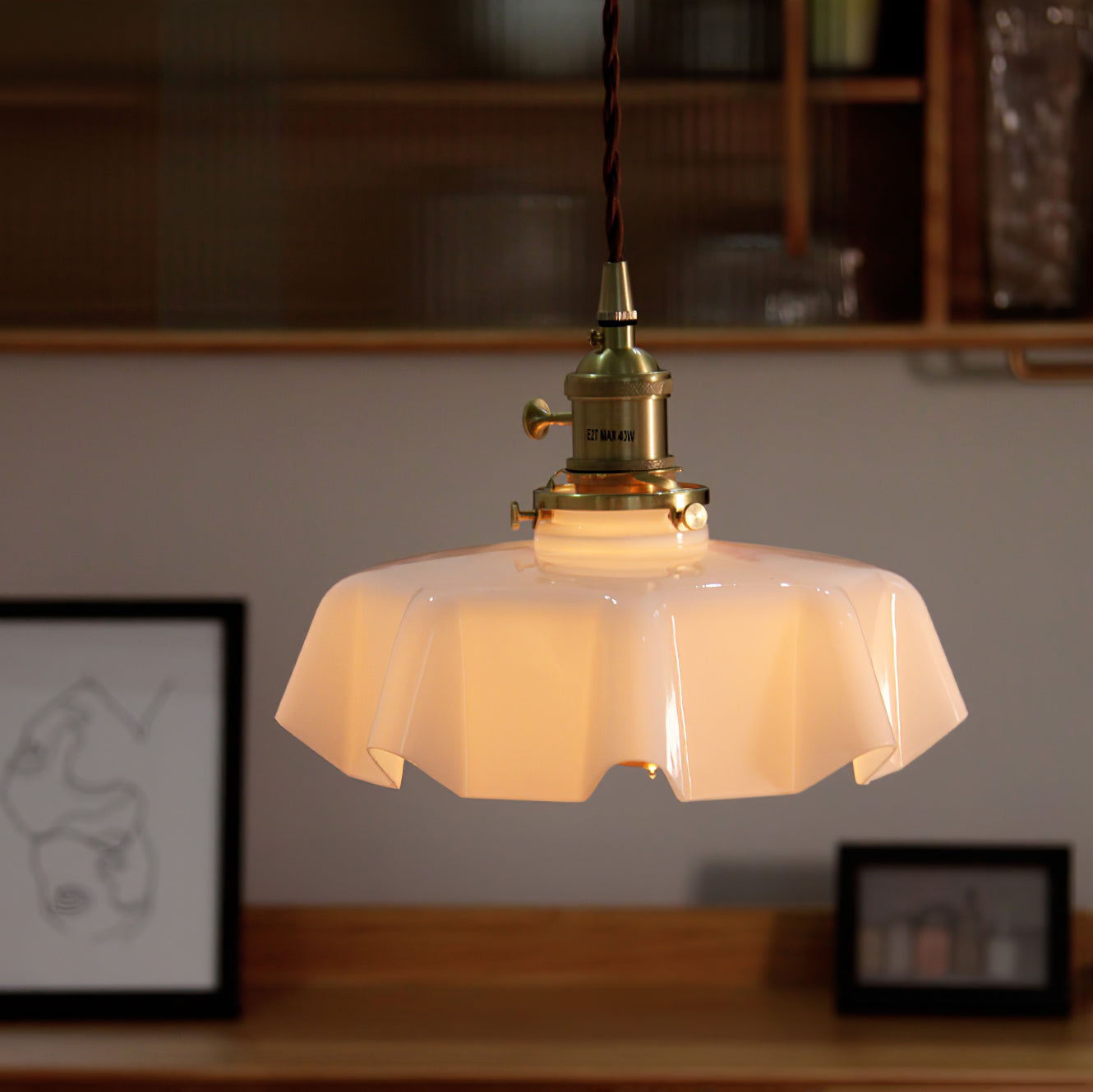 Ceramic Pendant Light 9.8 in x 5.1 in Adjustable Ceiling Indoor White Beige Pink Blue Vintage Lampshade | Thomler