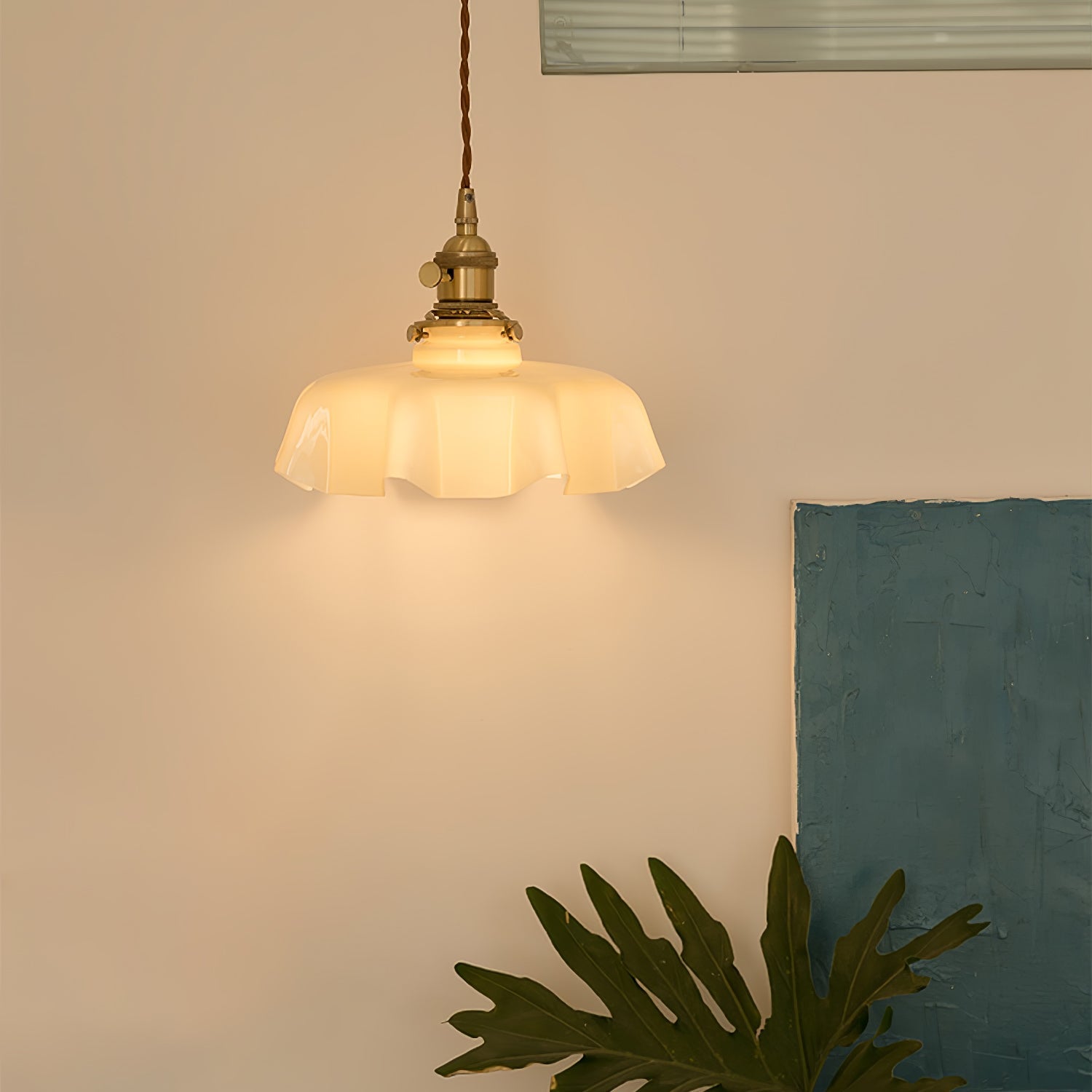 Ceramic Pendant Light 9.8 in x 5.1 in Adjustable Ceiling Indoor White Beige Pink Blue Vintage Lampshade | Thomler