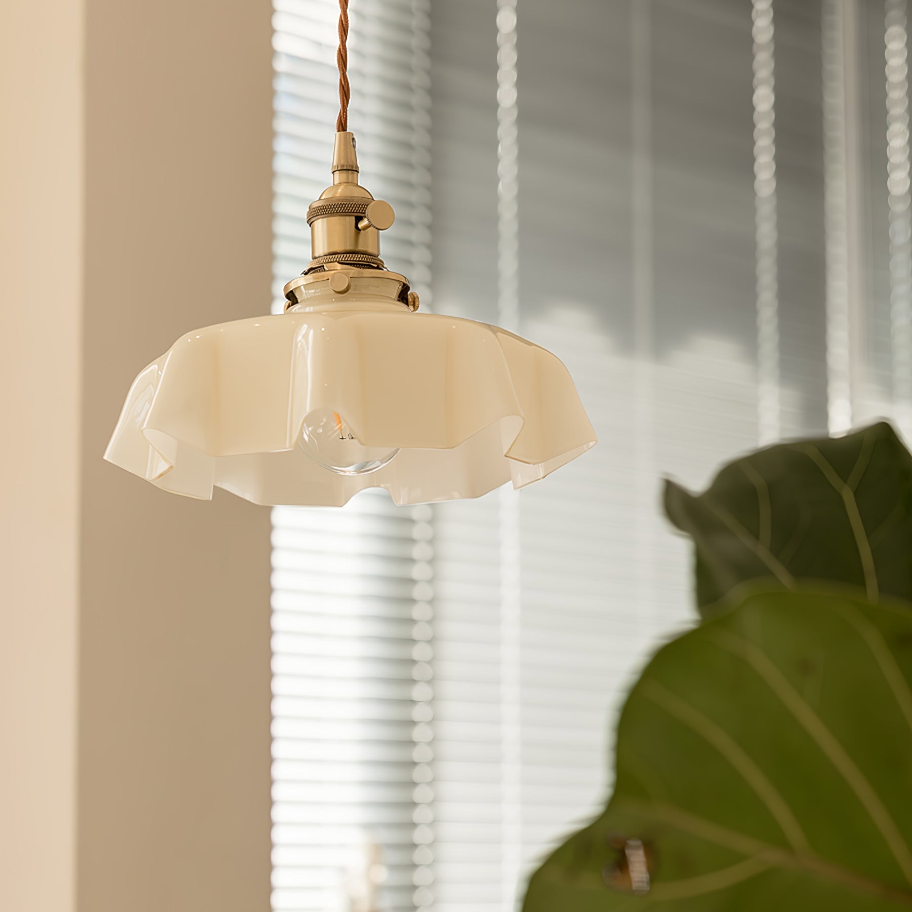 Ceramic Pendant Light 9.8 in x 5.1 in Adjustable Ceiling Indoor White Beige Pink Blue Vintage Lampshade | Thomler