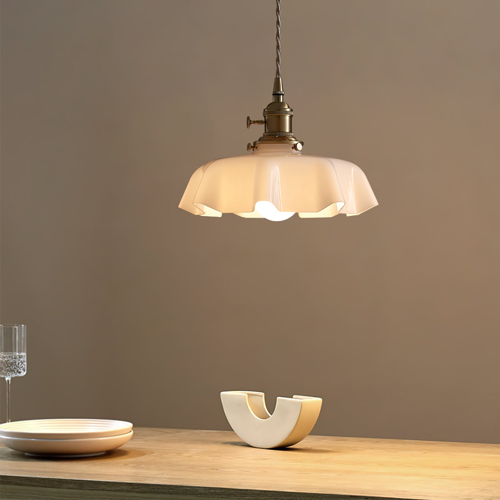 Ceramic Pendant Light 9.8 in x 5.1 in Adjustable Ceiling Indoor White Beige Pink Blue Vintage Lampshade | Thomler