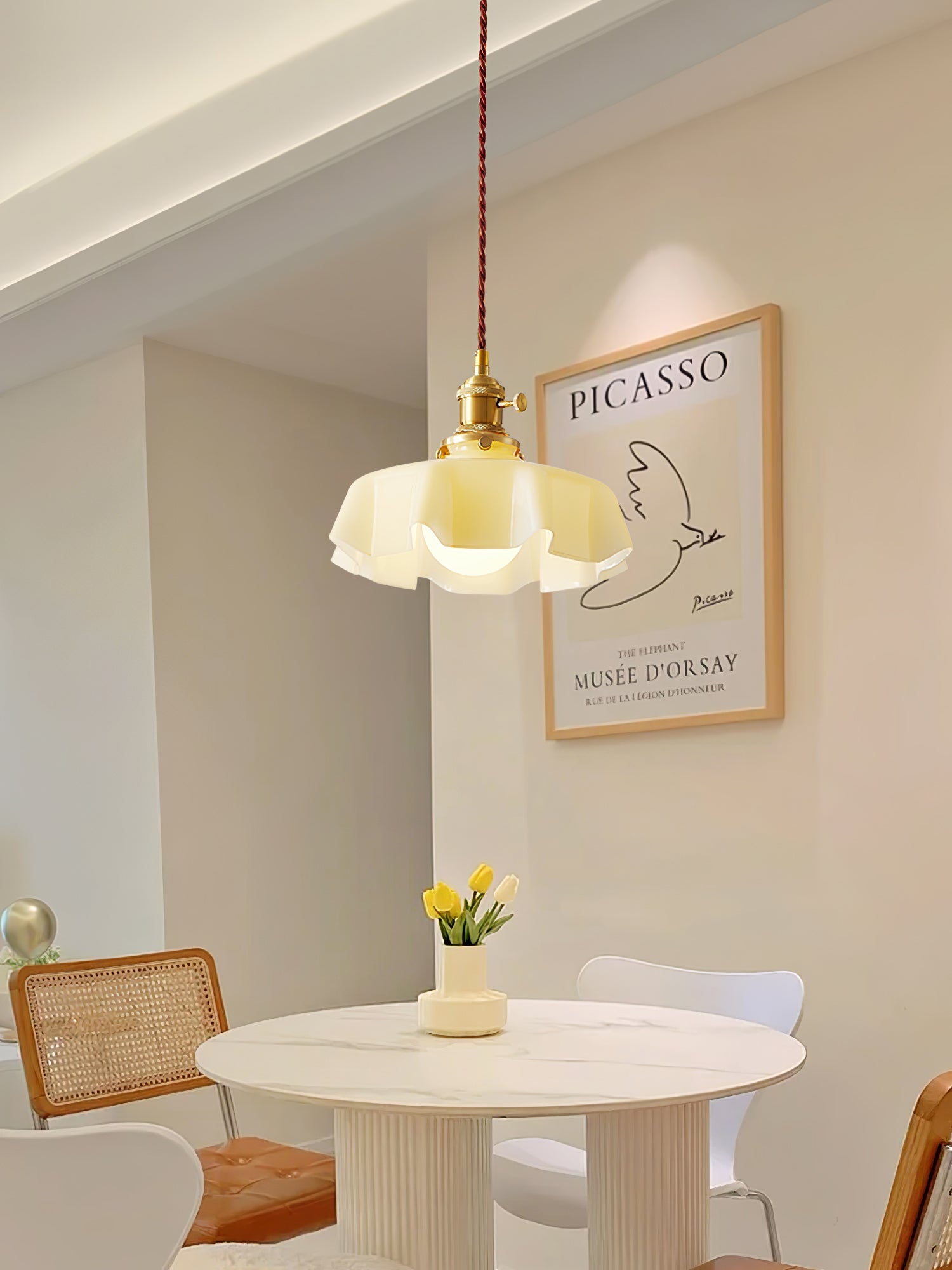 Ceramic Pendant Light 9.8 in x 5.1 in Adjustable Ceiling Indoor White Beige Pink Blue Vintage Lampshade | Thomler