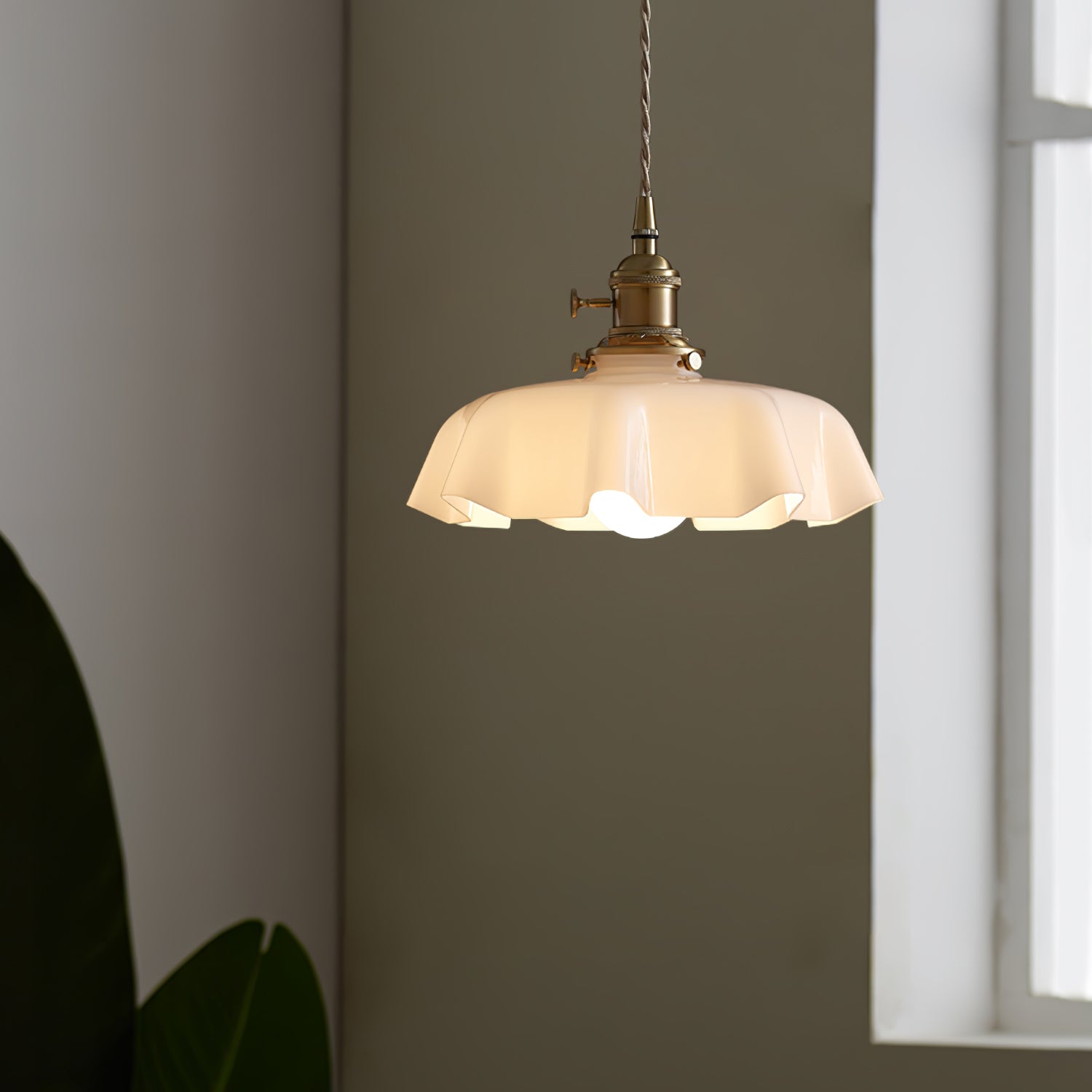 Ceramic Pendant Light 9.8 in x 5.1 in Adjustable Ceiling Indoor White Beige Pink Blue Vintage Lampshade | Thomler