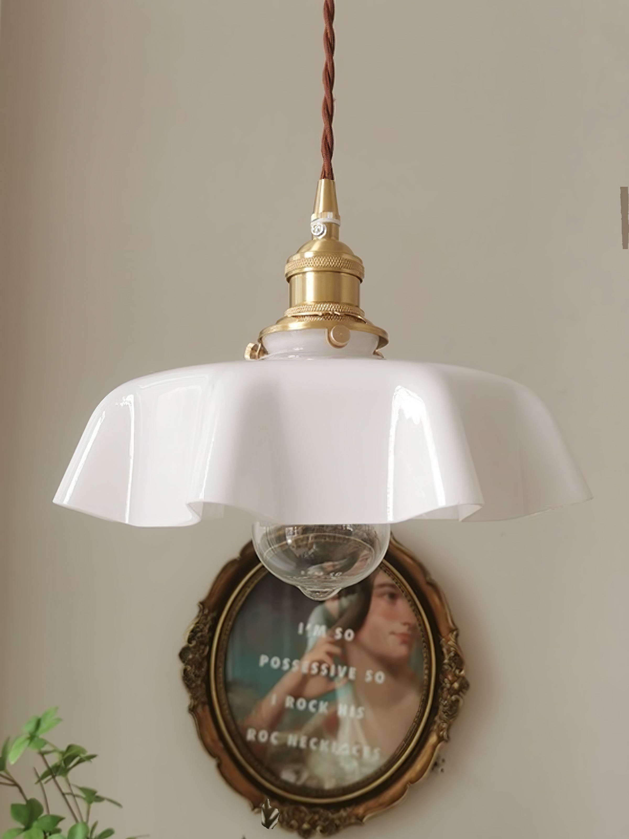 Ceramic Pendant Light 9.8 in x 5.1 in Adjustable Ceiling Indoor White Beige Pink Blue Vintage Lampshade | Thomler