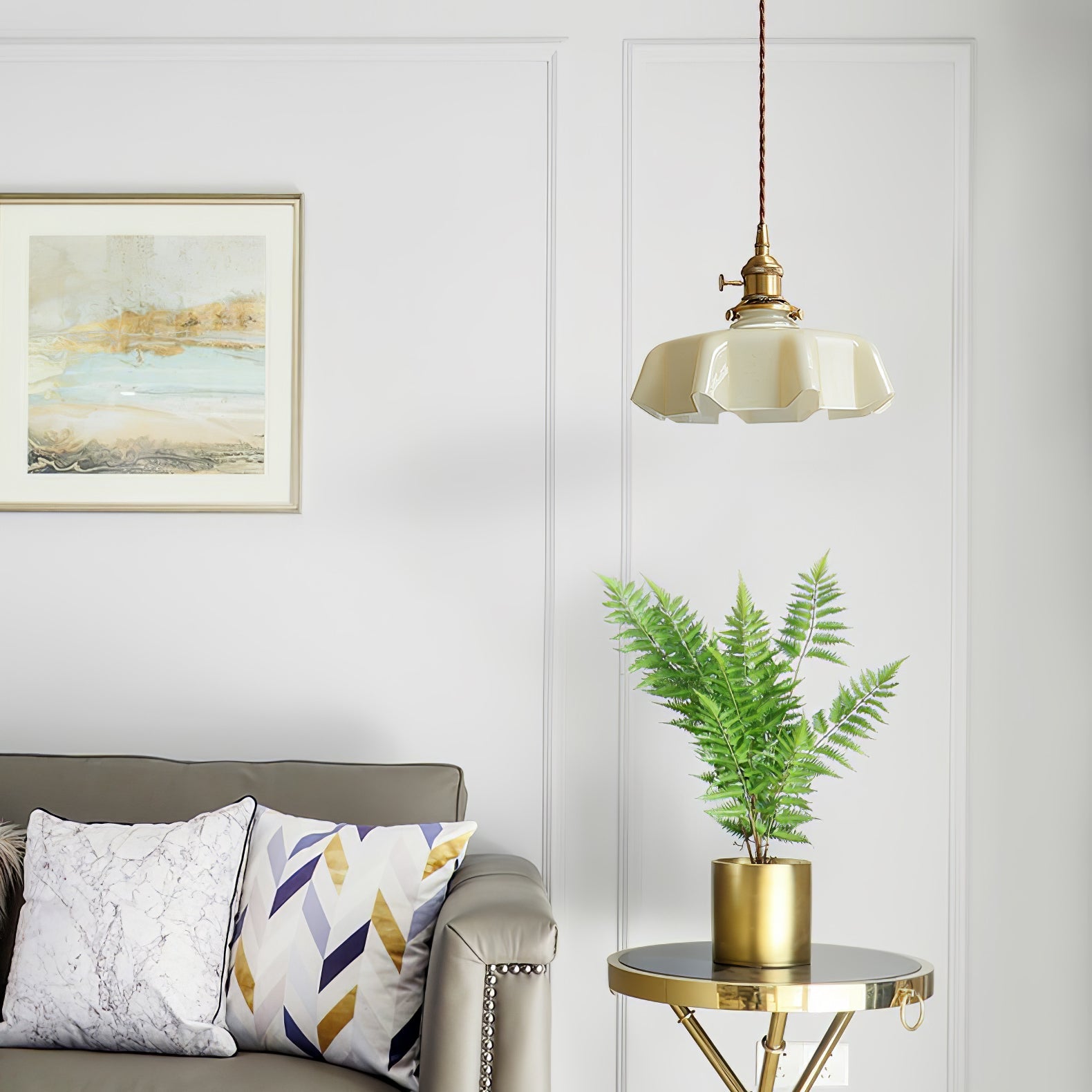 Ceramic Pendant Light 9.8 in x 5.1 in Adjustable Ceiling Indoor White Beige Pink Blue Vintage Lampshade | Thomler