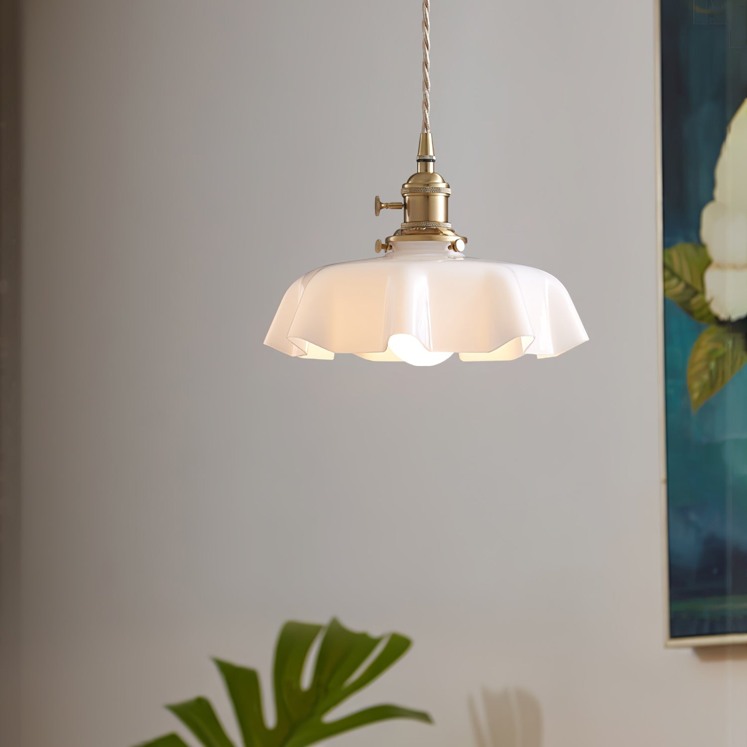 Ceramic Pendant Light 9.8 in x 5.1 in Adjustable Ceiling Indoor White Beige Pink Blue Vintage Lampshade | Thomler