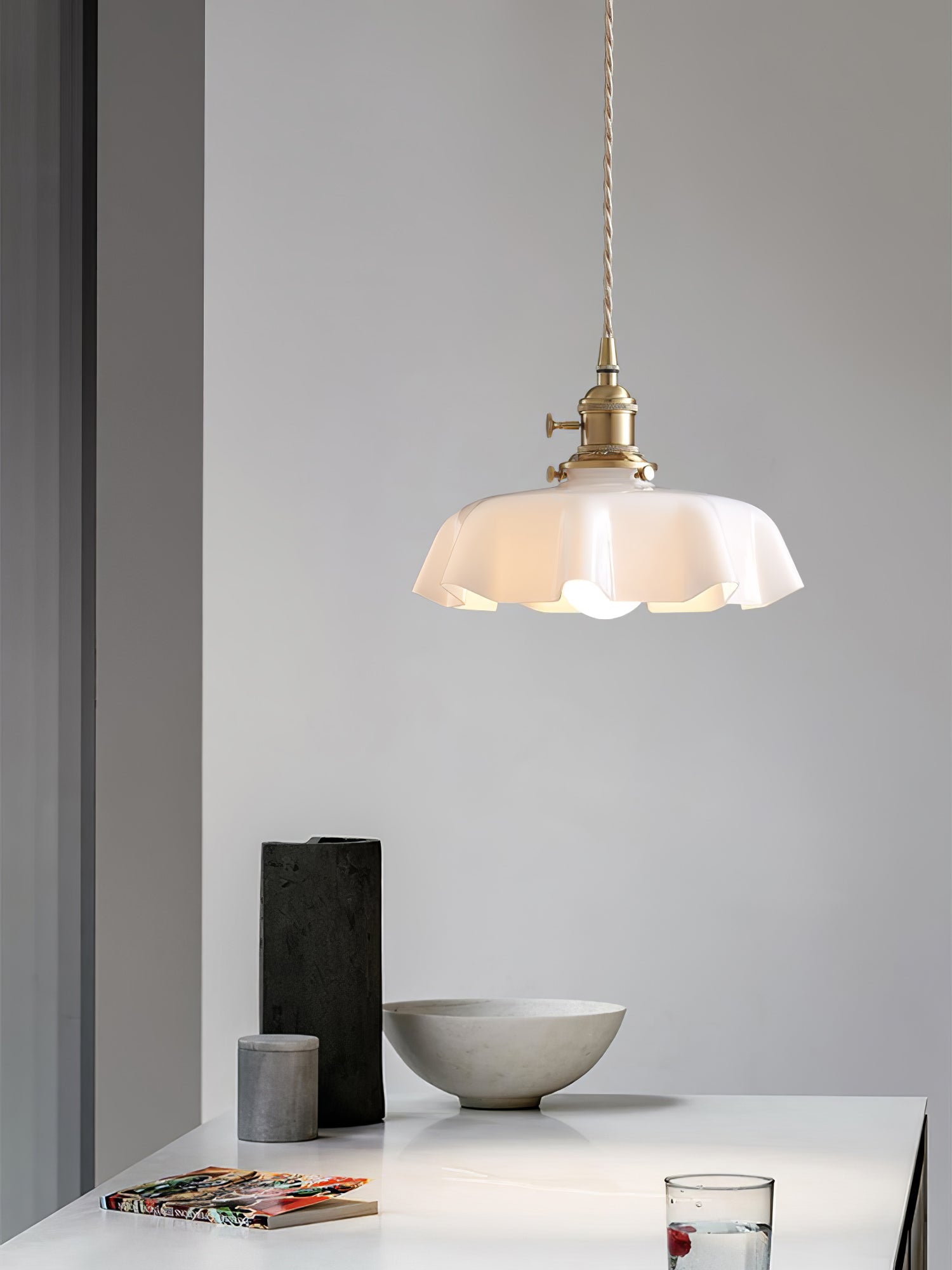Ceramic Pendant Light 9.8 in x 5.1 in Adjustable Ceiling Indoor White Beige Pink Blue Vintage Lampshade | Thomler