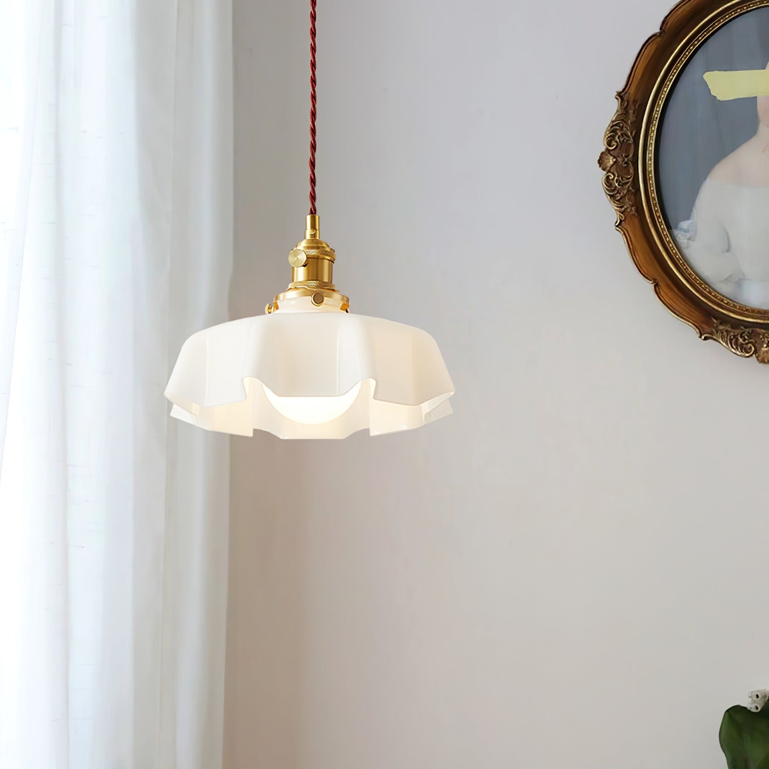 Ceramic Pendant Light 9.8 in x 5.1 in Adjustable Ceiling Indoor White Beige Pink Blue Vintage Lampshade | Thomler