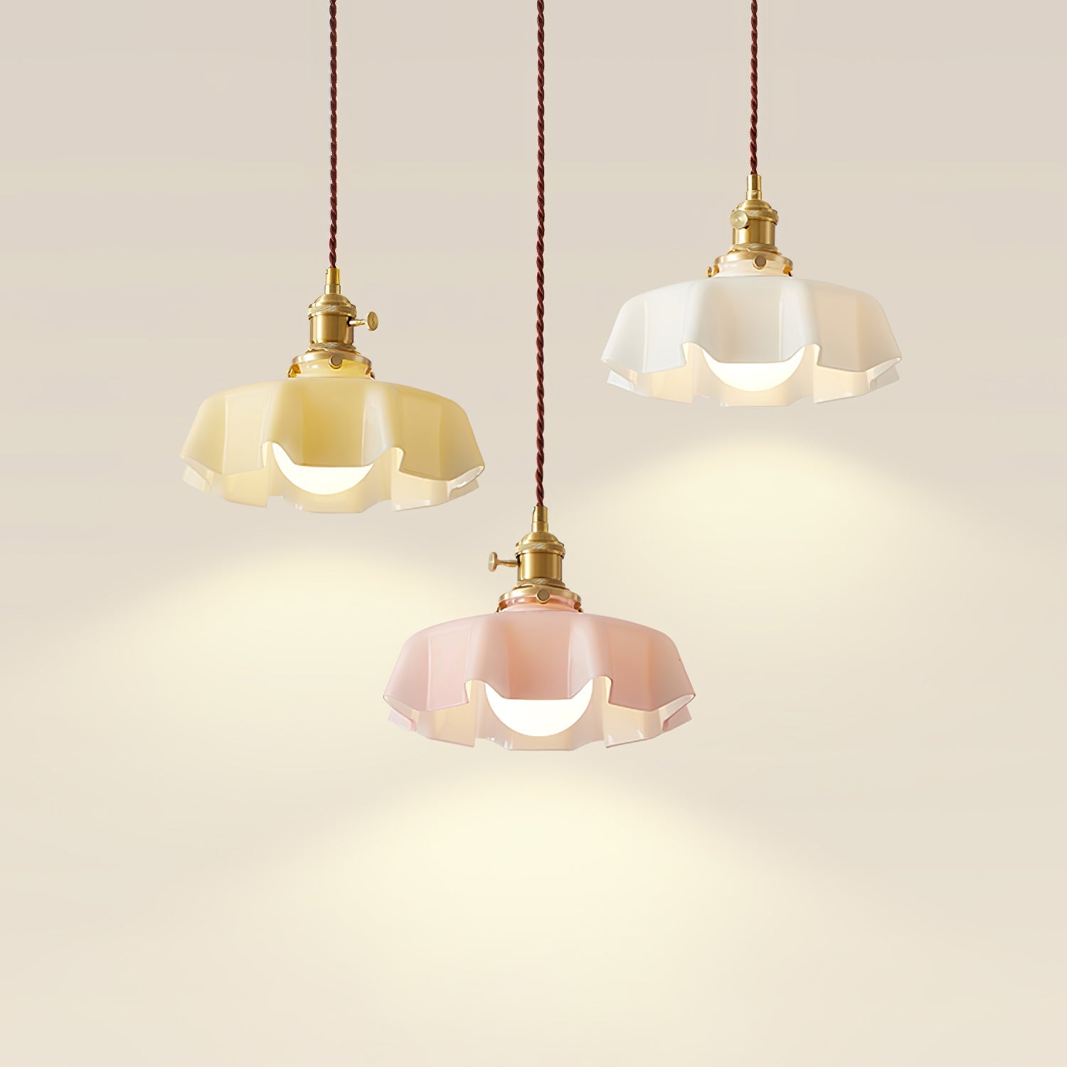 Ceramic Pendant Light 9.8 in x 5.1 in Adjustable Ceiling Indoor White Beige Pink Blue Vintage Lampshade | Thomler