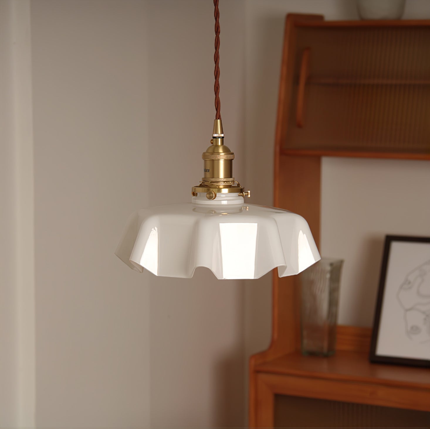 Ceramic Pendant Light 9.8 in x 5.1 in Adjustable Ceiling Indoor White Beige Pink Blue Vintage Lampshade | Thomler
