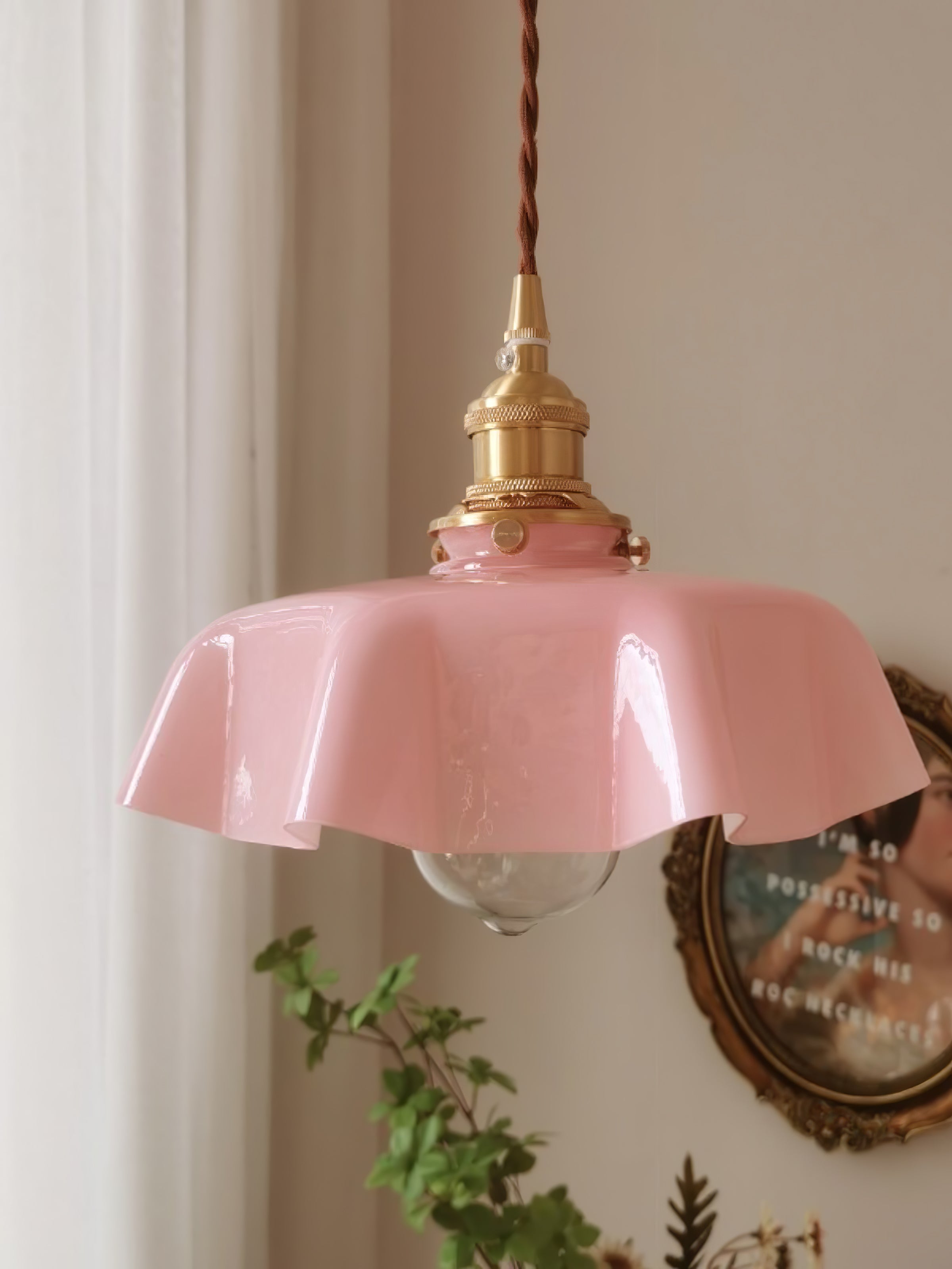 Ceramic Pendant Light 9.8 in x 5.1 in Adjustable Ceiling Indoor White Beige Pink Blue Vintage Lampshade | Thomler