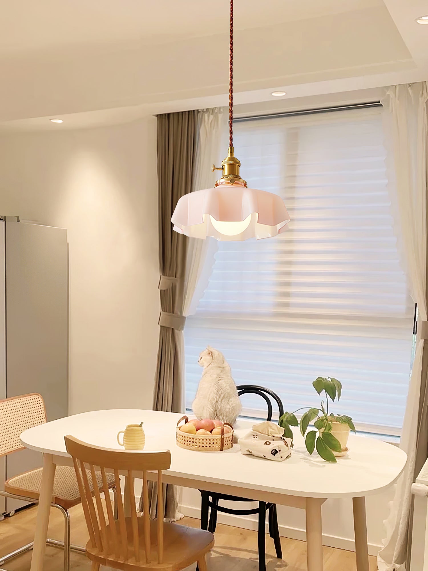 Ceramic Pendant Light 9.8 in x 5.1 in Adjustable Ceiling Indoor White Beige Pink Blue Vintage Lampshade | Thomler