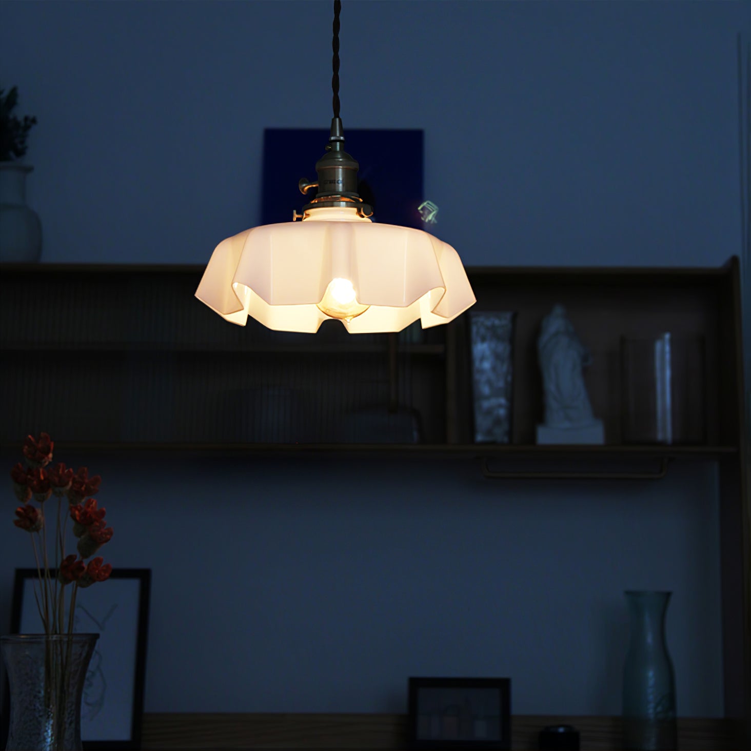 Ceramic Pendant Light 9.8 in x 5.1 in Adjustable Ceiling Indoor White Beige Pink Blue Vintage Lampshade | Thomler