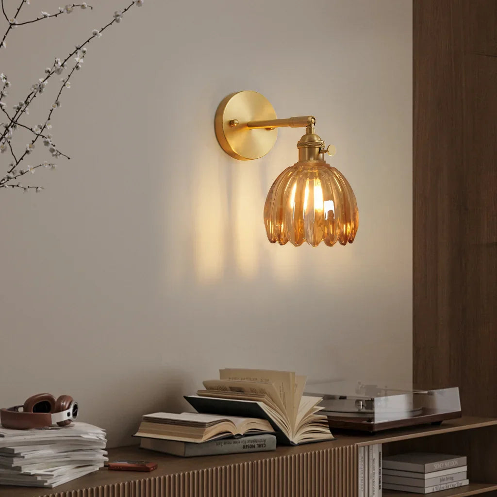 Wall Lamp Glass 7.9 in Adjustable Tulip Shape Green White Amber Black Living Room Bedroom Corridor Lighting | Thomler