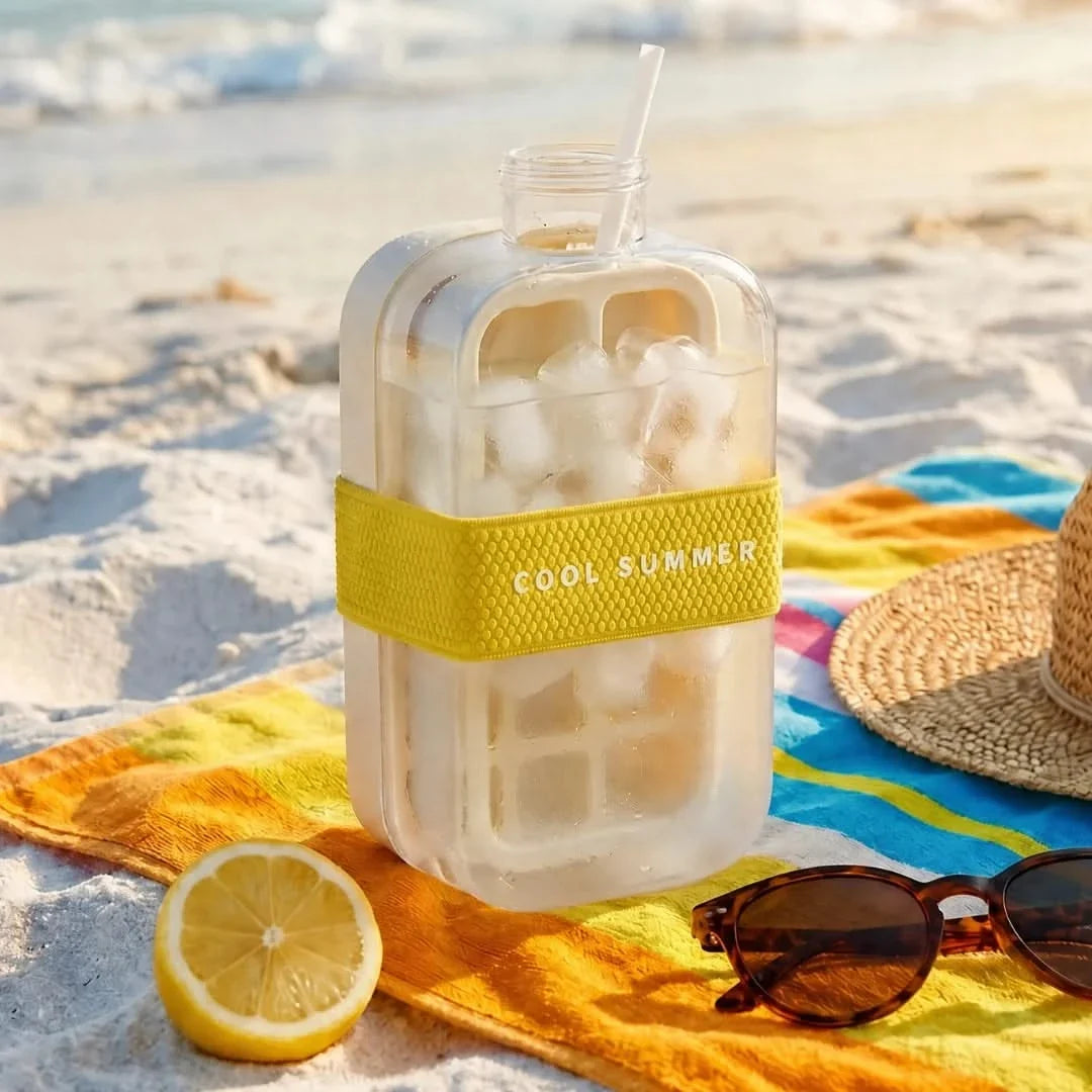 Dual-Chamber Water Bottle with Built-In Ice Maker – Press-Release Cube Dispenser & Insulated Design | Thomler