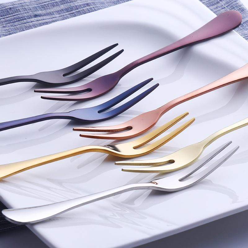 Stainless Steel Dessert Forks Set - Colorful Modern Flatware for Fruit & Appetizers - Kitchen Dining Cutlery | Thomler