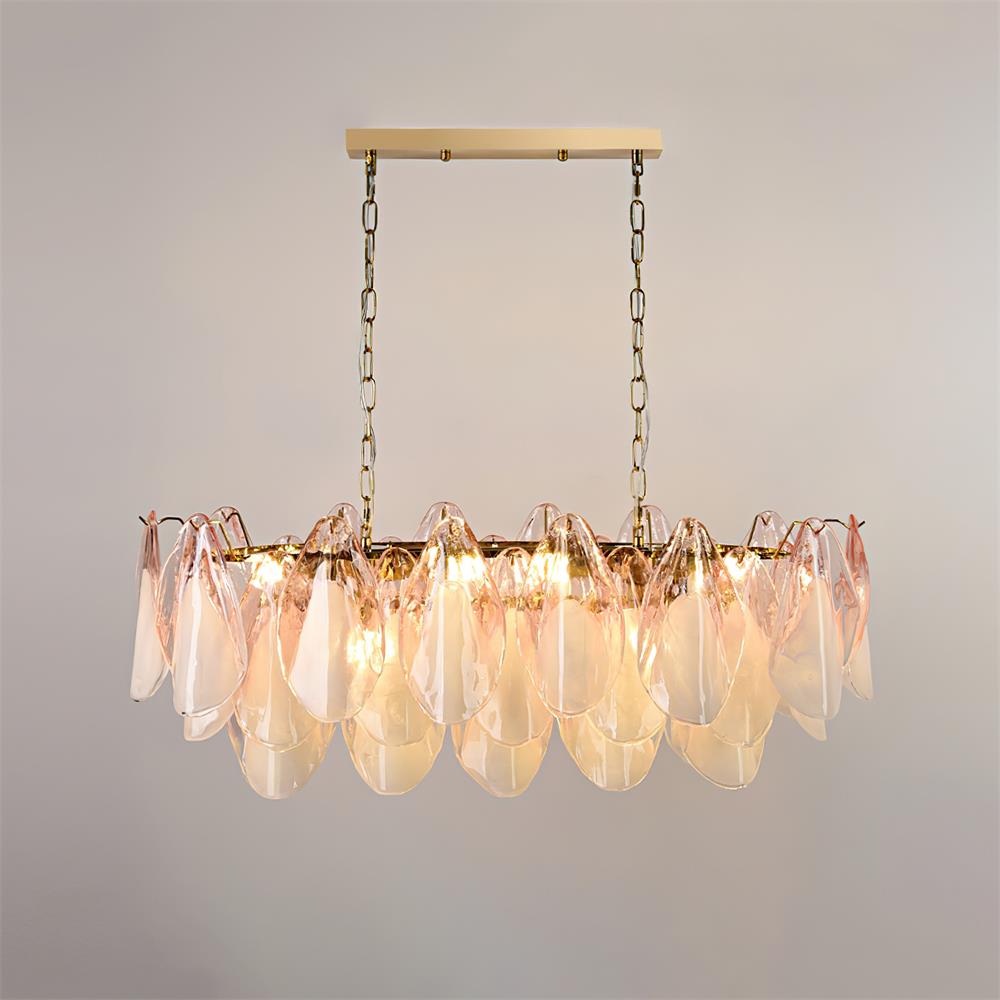 Chandelier Glass Petal 19.6 in Gold Ceiling Light Dining Room Hanging Fixture Artistic Multi Tier Lighting | Thomler