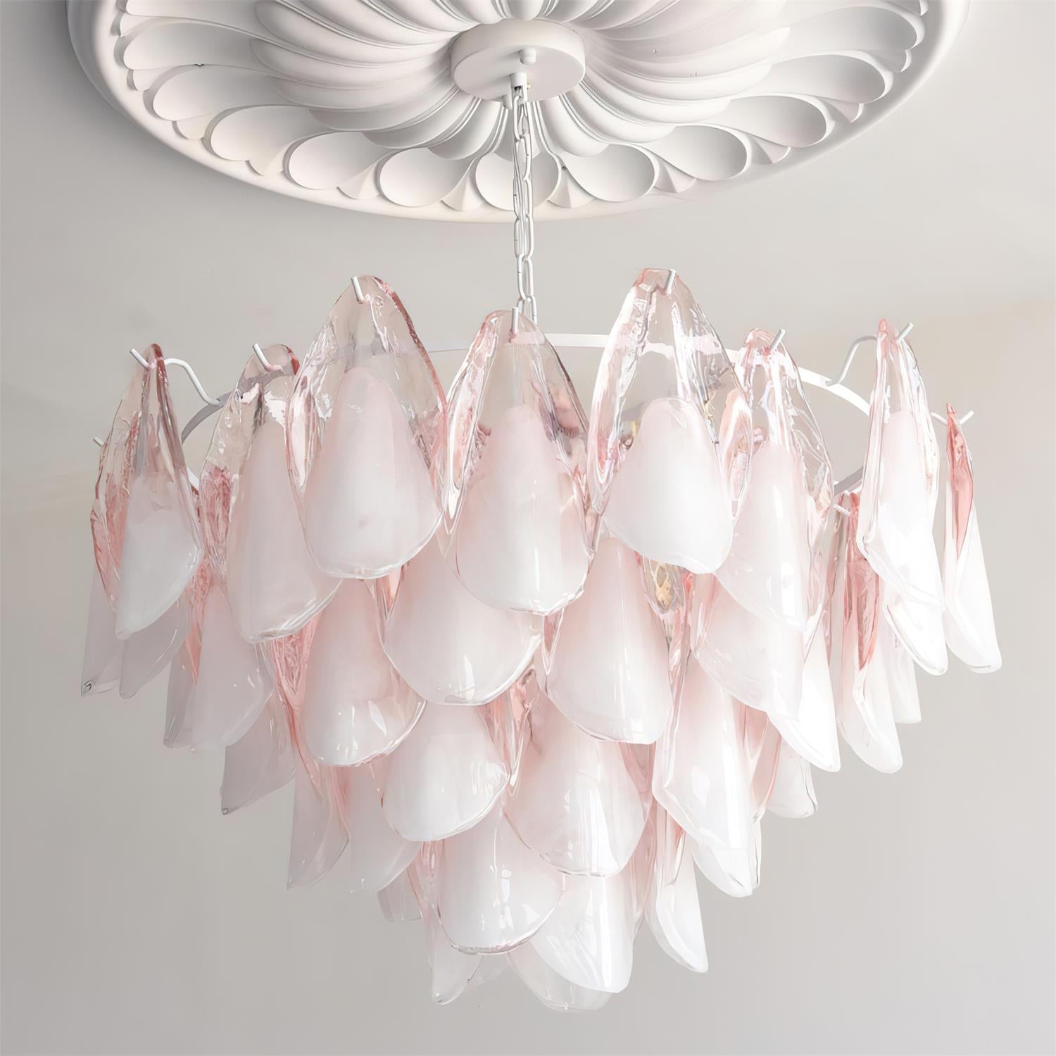 Chandelier Glass Petal 19.6 in Gold Ceiling Light Dining Room Hanging Fixture Artistic Multi Tier Lighting | Thomler