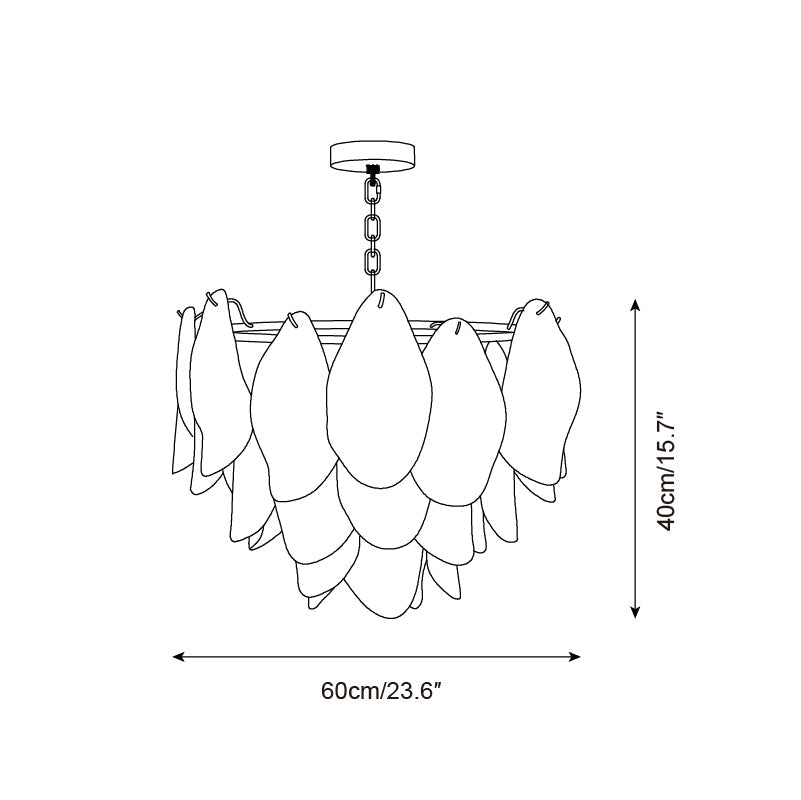 Chandelier Glass Petal 19.6 in Gold Ceiling Light Dining Room Hanging Fixture Artistic Multi Tier Lighting | Thomler