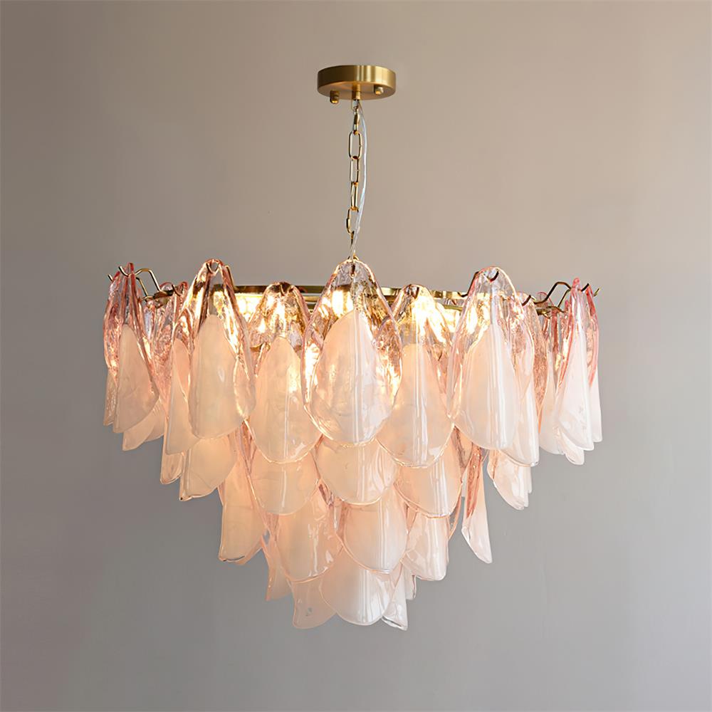 Chandelier Glass Petal 19.6 in Gold Ceiling Light Dining Room Hanging Fixture Artistic Multi Tier Lighting | Thomler