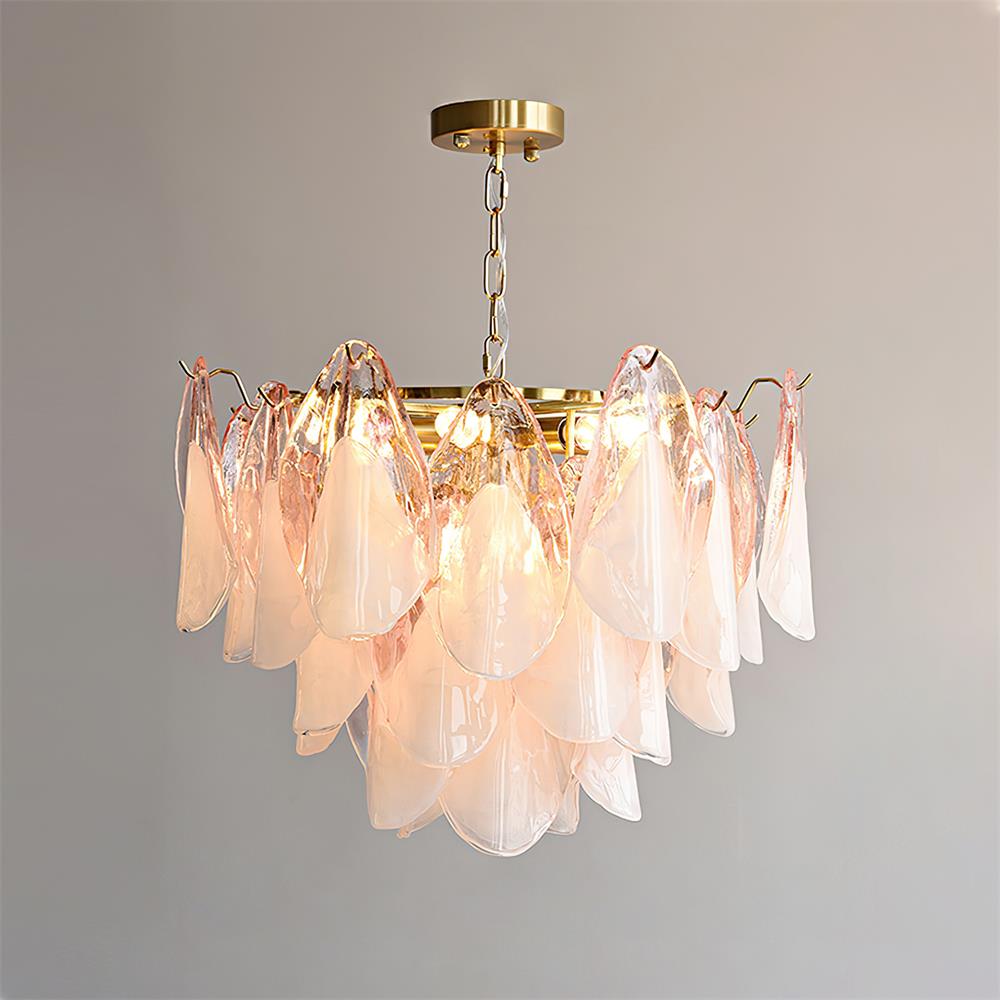 Chandelier Glass Petal 19.6 in Gold Ceiling Light Dining Room Hanging Fixture Artistic Multi Tier Lighting | Thomler