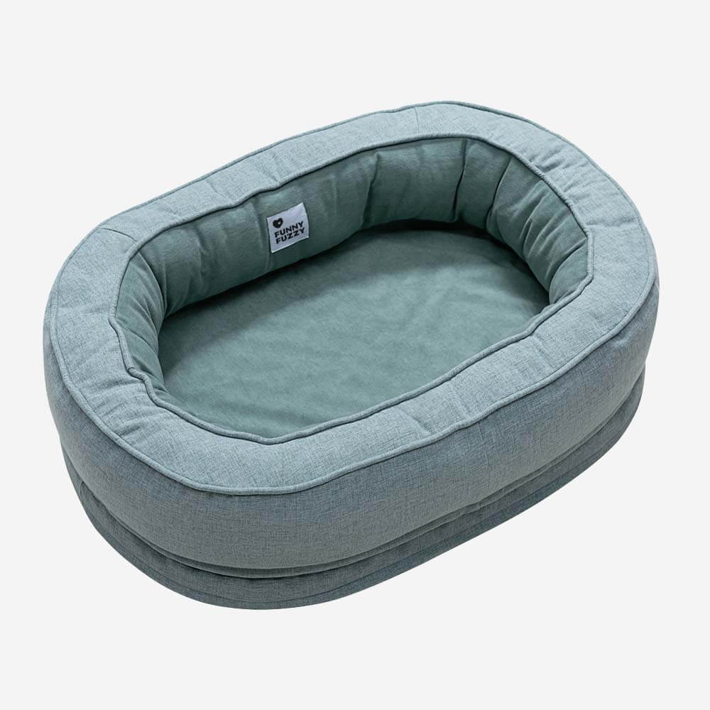 Round Bolster Pet Bed with Orthopedic Foam Support for Dogs | Raised Edge Calming Bed with Machine Washable Cover & Waterproof Liner | Thomler