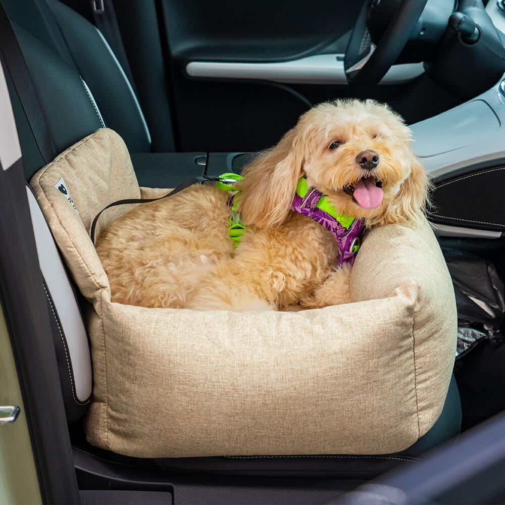 Padded Dog Car Seat Cover with Safety Tethers for Sedans & SUVs – Washable Canvas Bolster Protector for Medium to Large Dogs | Thomler