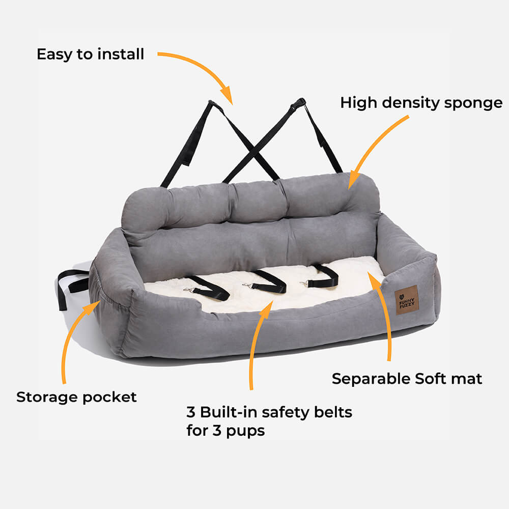 Dog Car Seat Cover for Back Seat – Padded Travel Hammock for Medium & Large Dogs with Safety Tethers & Storage Pockets | Thomler