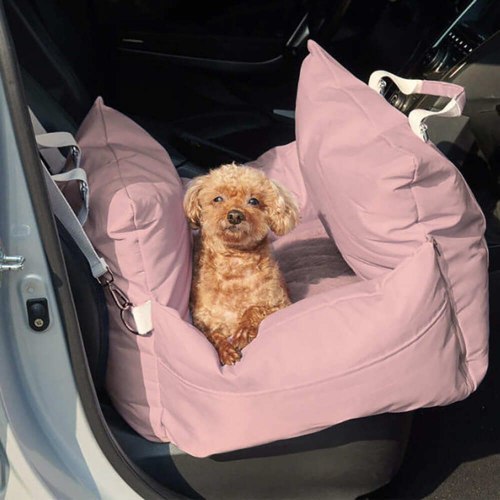 Padded Dog Car Seat Booster with Safety Harness & Side Bolsters – Waterproof Washable Pet Travel Carrier for Cars, SUVs & Travel | Thomler