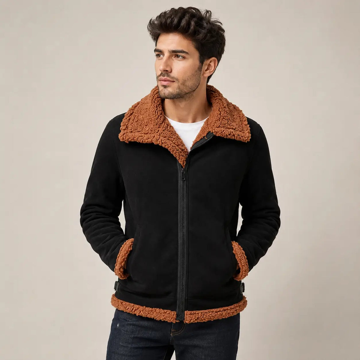 Insulated Zip-Front Men's Coat with Wide Collar for Cold Weather & Everyday Wear | Thomler