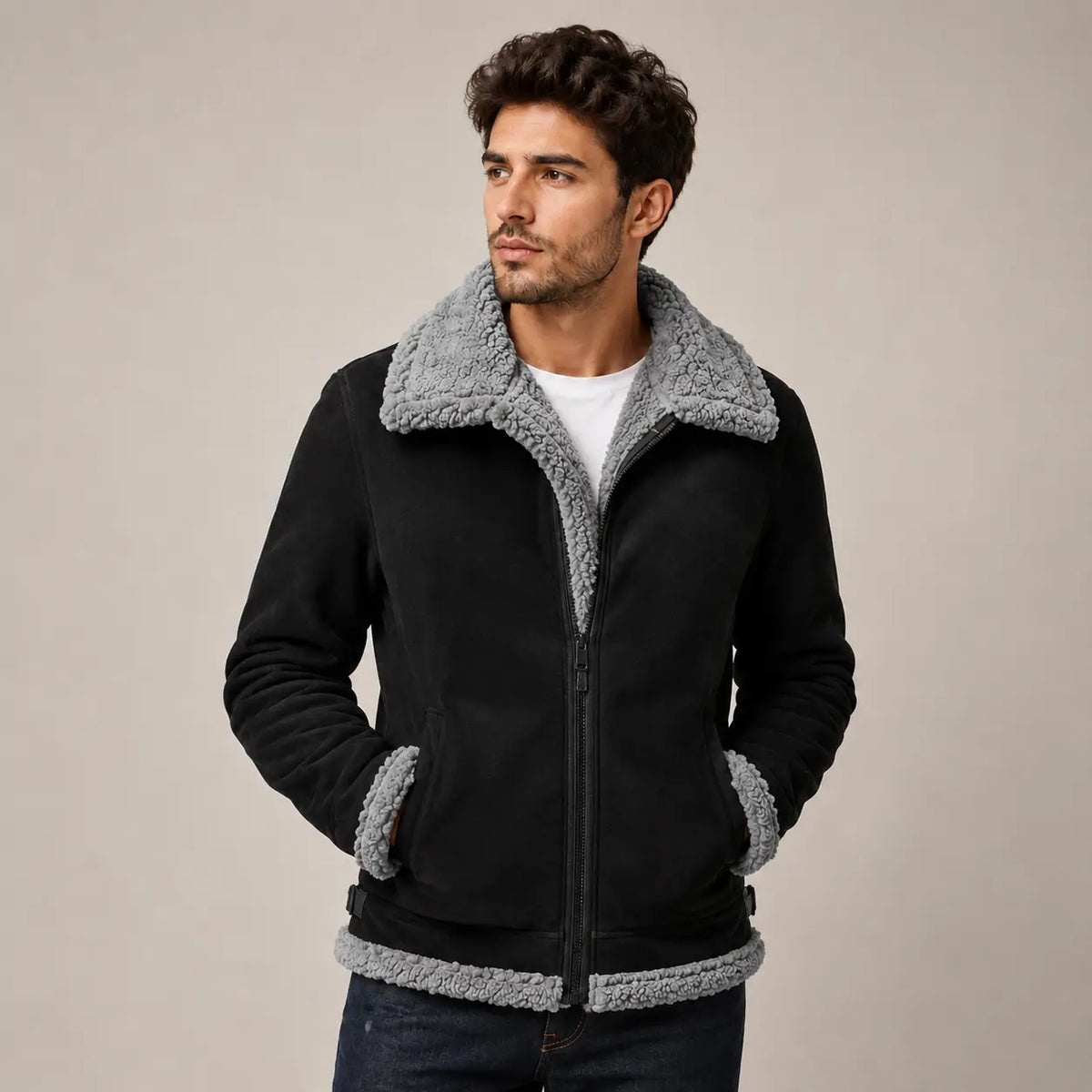 Insulated Zip-Front Men's Coat with Wide Collar for Cold Weather & Everyday Wear | Thomler