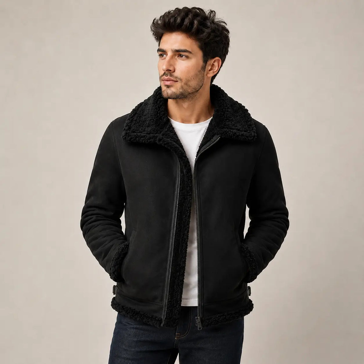 Insulated Zip-Front Men's Coat with Wide Collar for Cold Weather & Everyday Wear | Thomler