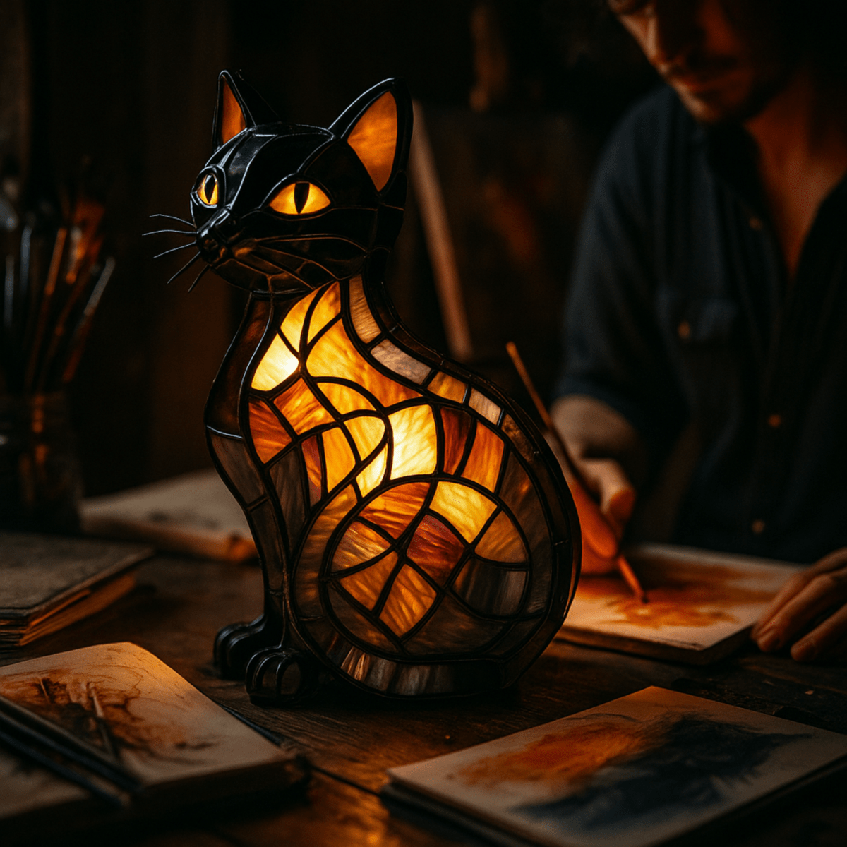 Table Lamp Silicone 5 in Soft LED Cat Night Light Desk Shelf Bedroom Mood Lamp Portable Touch Control | Thomler
