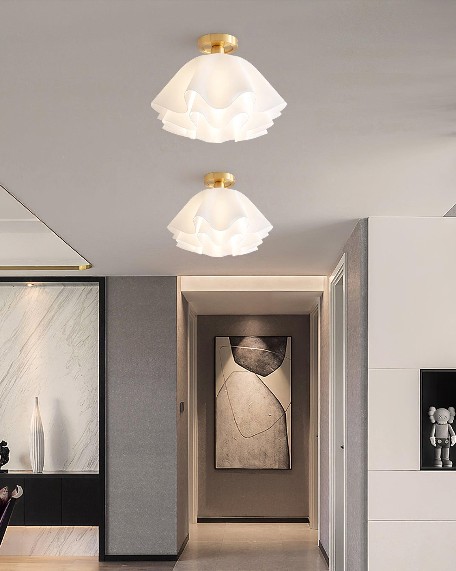 Ceiling Light Brass Pleated Acrylic 11.8 in Modern Bedroom Living Room Fixture Adjustable Ambient Lighting | Thomler
