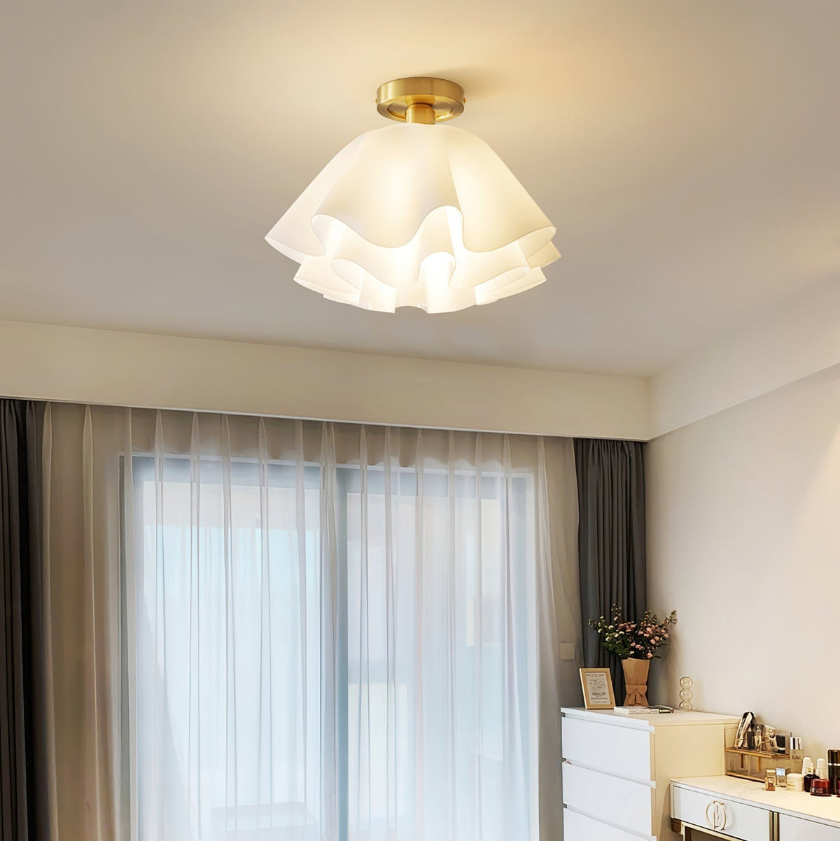 Sculptural Pleated Flush Mount Ceiling Fixture – Contemporary Floral Design for Dining & Living Rooms | Thomler