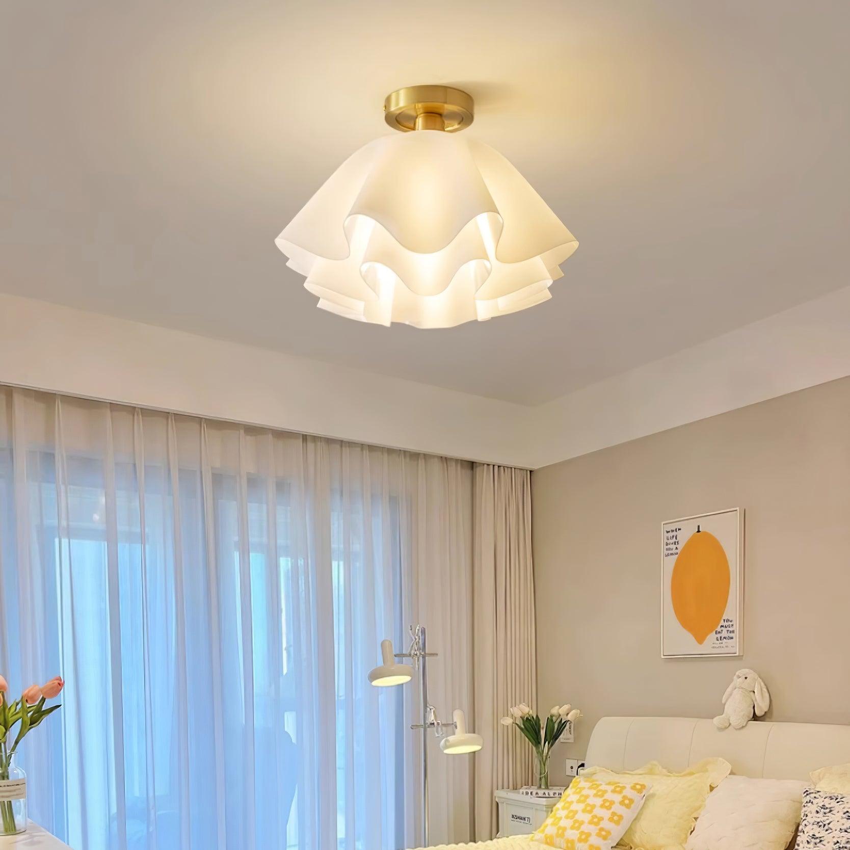 Ceiling Light Brass Pleated Acrylic 11.8 in Modern Bedroom Living Room Fixture Adjustable Ambient Lighting | Thomler