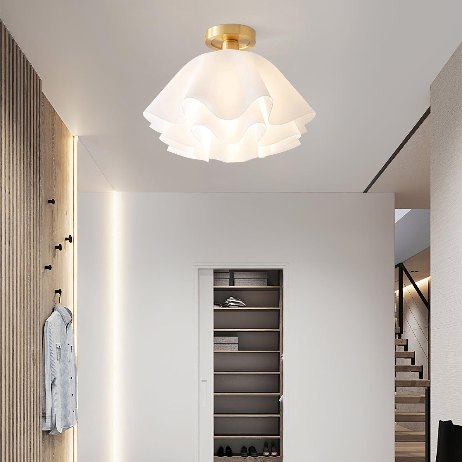 Ceiling Light Brass Pleated Acrylic 11.8 in Modern Bedroom Living Room Fixture Adjustable Ambient Lighting | Thomler
