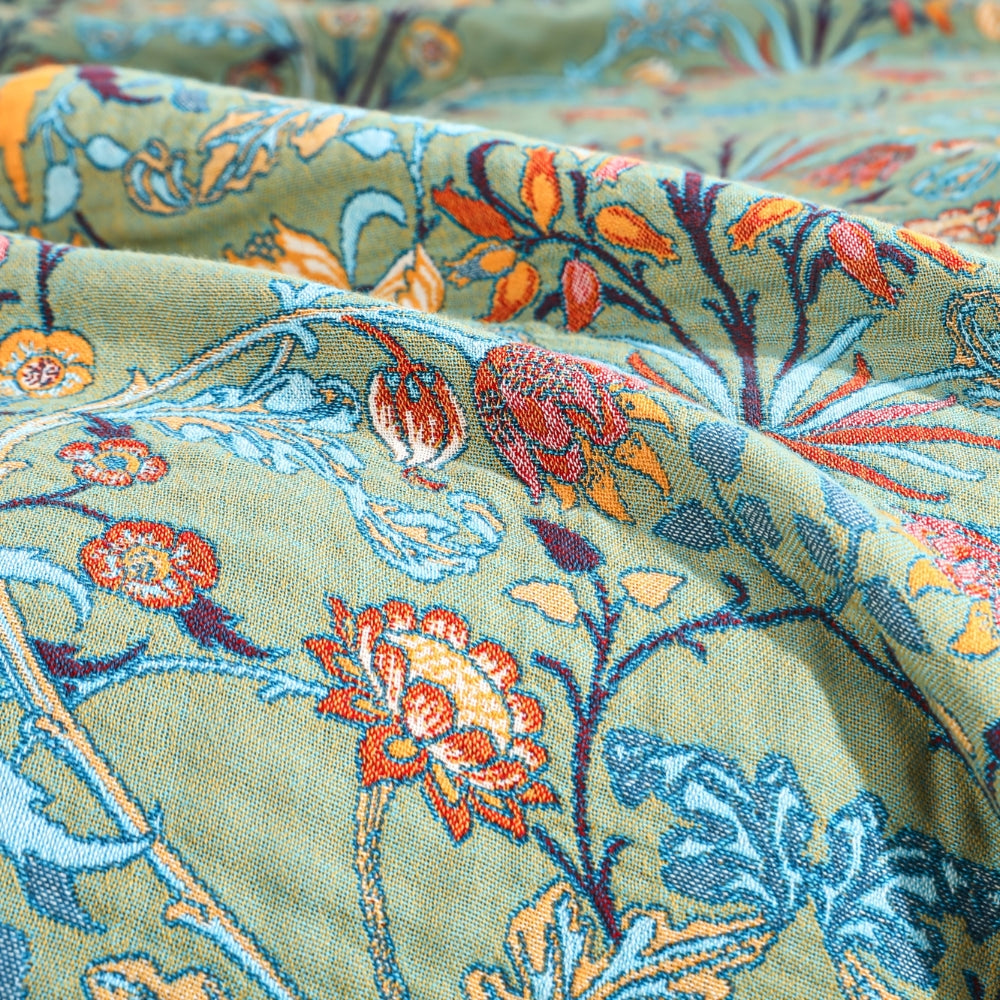 Reversible Cotton Throw Blanket with Tassels - Jacquard Floral Bedspread for Couch, Sofa & Bed - 100% Breathable Woven Fabric - 79x91 in | Thomler