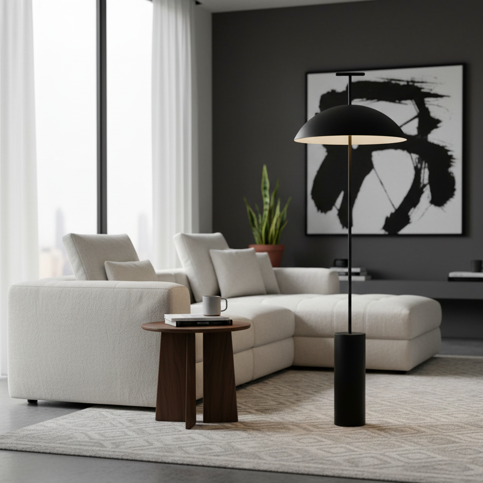 Floor Lamp Wood 59.8 in Dark Red Black White Steel Living Room Reading Light Adjustable | Thomler