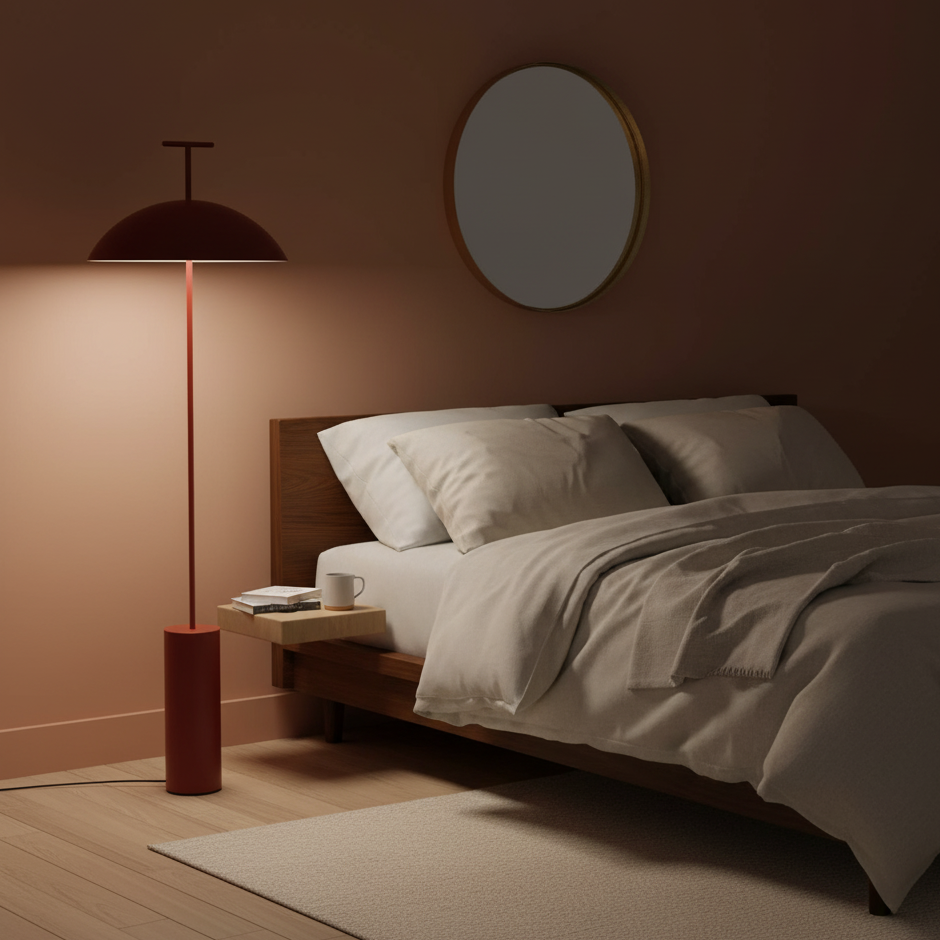 Floor Lamp Wood 59.8 in Dark Red Black White Steel Living Room Reading Light Adjustable | Thomler