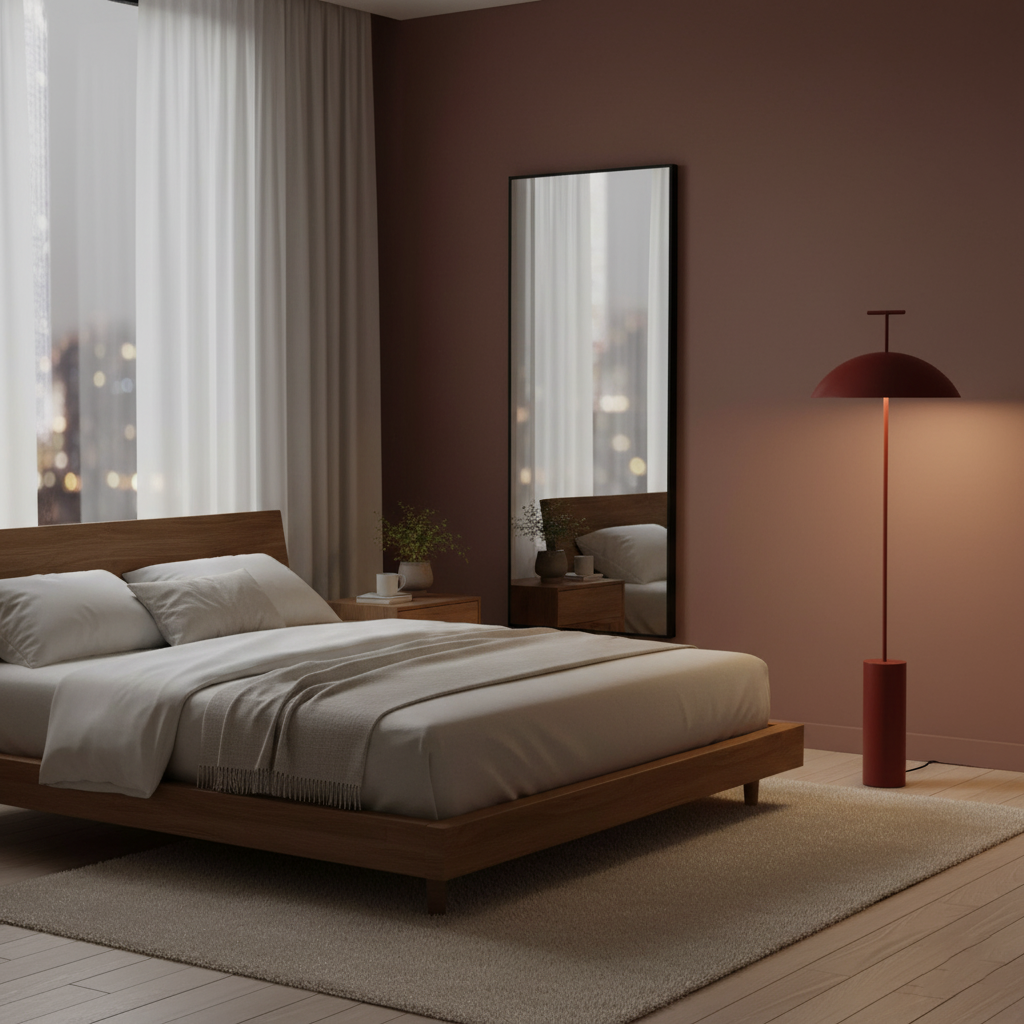 Floor Lamp Wood 59.8 in Dark Red Black White Steel Living Room Reading Light Adjustable | Thomler