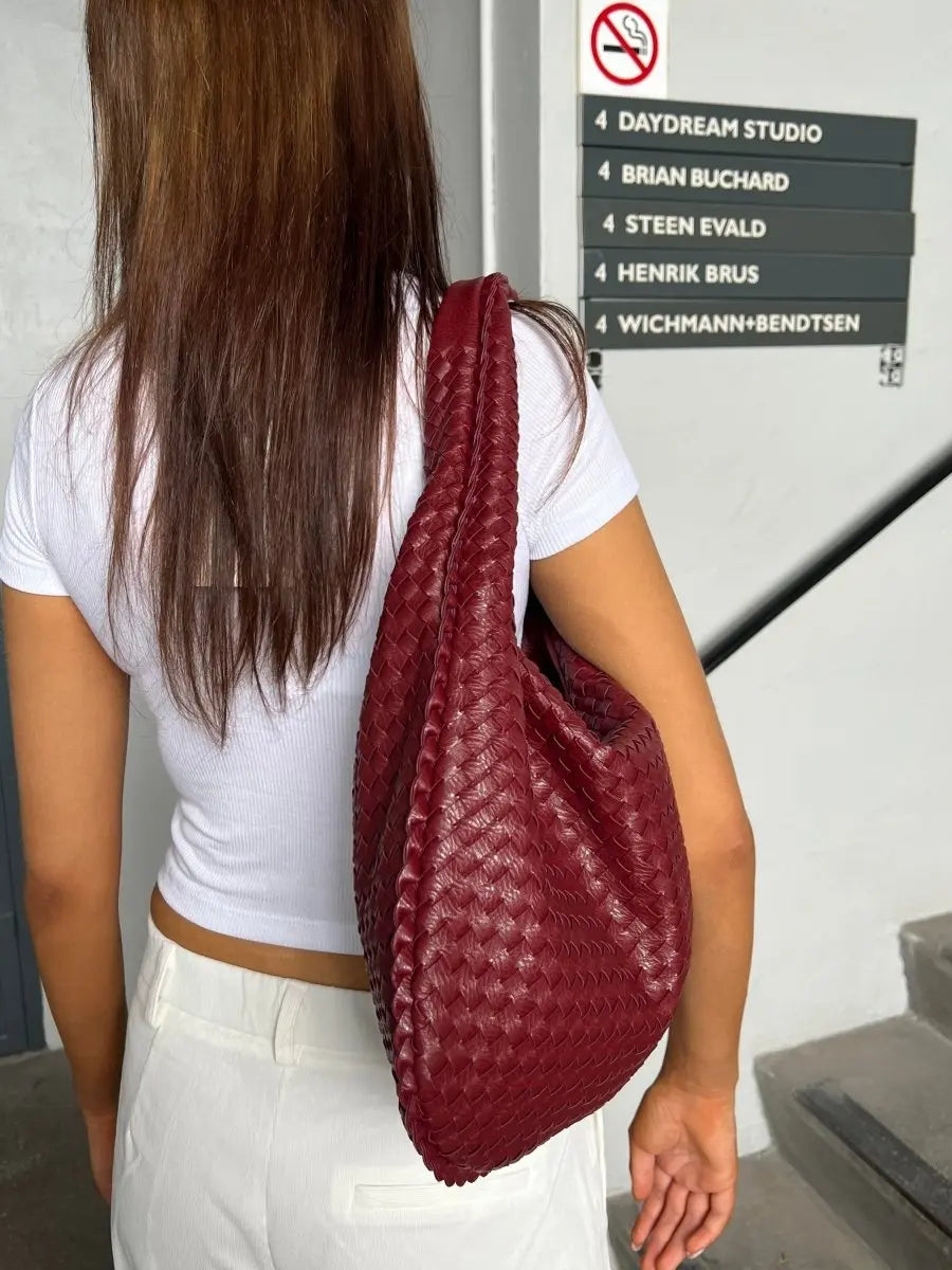 Woven Leather Hobo Shoulder Bag for Women - Soft Genuine Leather Everyday Purse with Zip Closure - Lightweight 19 in Tote for Daily Use | Thomler