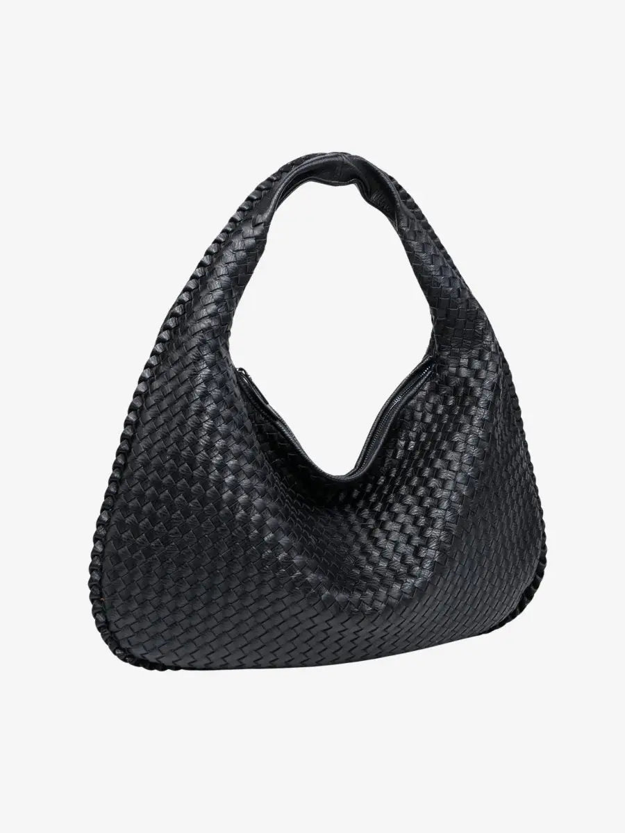 Woven Leather Hobo Shoulder Bag for Women - Soft Genuine Leather Everyday Purse with Zip Closure - Lightweight 19 in Tote for Daily Use | Thomler