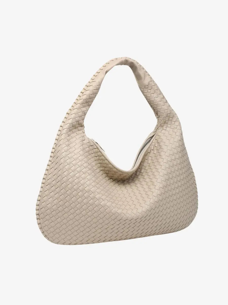 Woven Leather Hobo Shoulder Bag for Women - Soft Genuine Leather Everyday Purse with Zip Closure - Lightweight 19 in Tote for Daily Use | Thomler