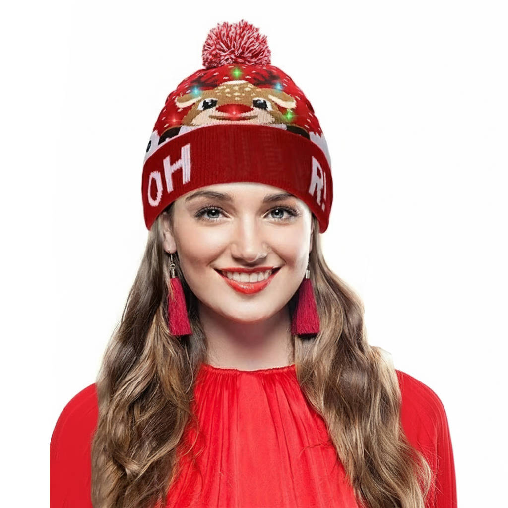 LED Knit Beanie with Pompom – Multi-Mode Holiday Winter Cap for Adults Kids Teens | Thomler
