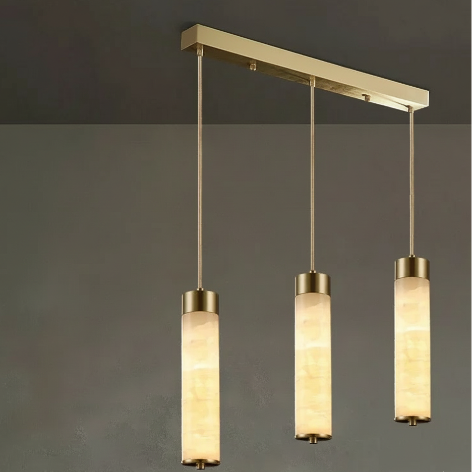 Stone Shade Hanging Fixture with Copper Accent – LED Pendant for Bedroom & Entryway | Thomler