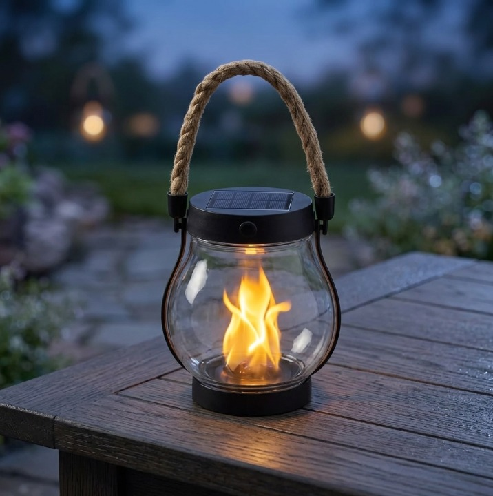 Solar Lantern ABS Plastic 12.0 cm Warm Flame Garden Path Patio Ambient Light USB C Rechargeable Outdoor Decorative Lighting | Thomler